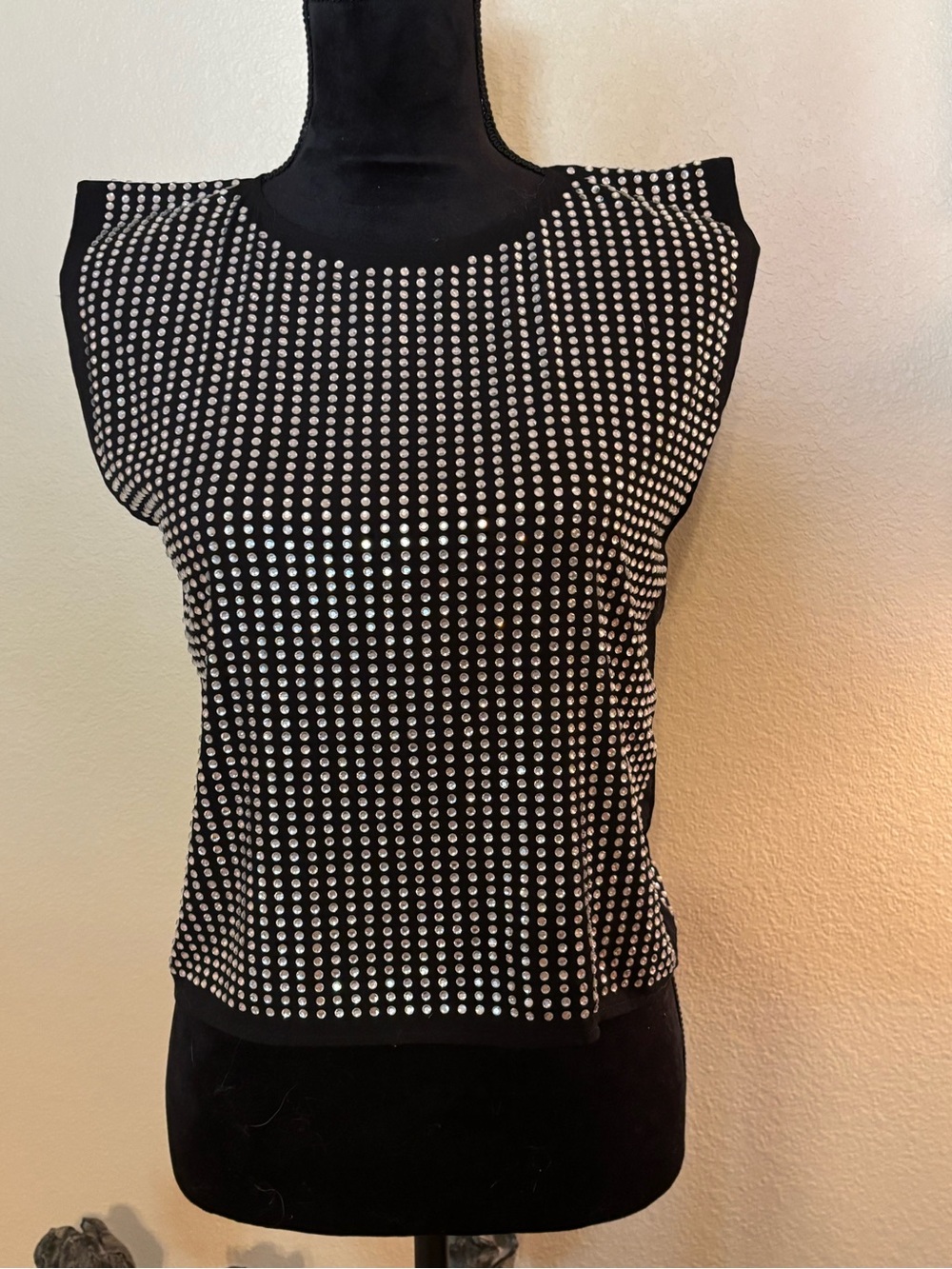 Marciano Los Angeles Black Rhinestone-Studded Sleeveless Top XS Glam Y2K